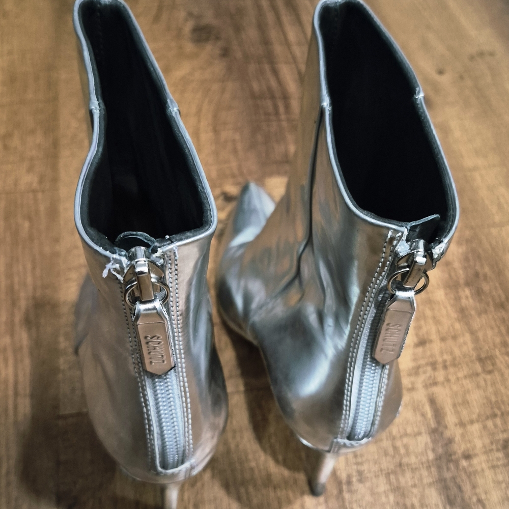 SCHUTZ Silver Metallic Pointed Ankle Booties - Picture 2 of 12